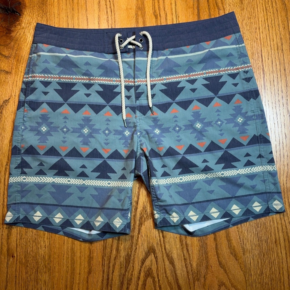 Faherty Board Shorts Mens 35 Blue Geometric Southwest Aztec Beacon MSS2207-SRT